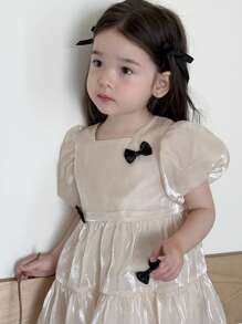 SHEIN Baby Mädchen elegantes Seiden-Organza Schleife Tüll Kleid Prinzessin Kleid, Frühling/Sommer Prinzessin Kleid für Baby Mädchen, Baby Mädchen Kleider, Baby Mädchen Schönheitskleid, Baby Mädchen Kleider für Schmetterlinge Kleid Mädchen Kleider für Mädchen - Aprikosenfarben - Übersicht 4