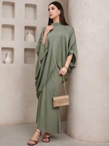 Veilorie 女士优雅纯色蝙蝠袖罩衫和裙子阿拉伯风格套装 - 綠色 - 查看 5