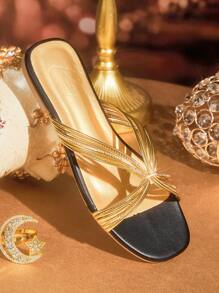 CUCCOO TILAWA 女士金色交叉带圆头平底海滩度假风格凉鞋，夏季 - 金色 - 查看 12