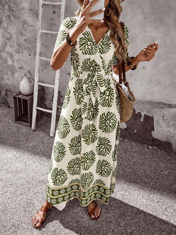 EMERY ROSE Plus Size Vrouwen Volledige Print Jurk, Casual Vakantie Stijl