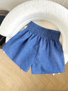 SHEIN Tween 女童休闲松紧腰蝴蝶结装饰短裤