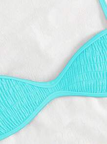SHEIN Swim 女士纯色细肩带迷你比基尼背心，夏季沙滩装 - 薄荷藍 - 查看 5