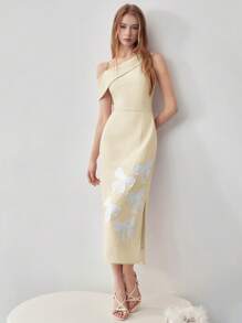 MOTF STUDIO VÁY Xẻ TÁN CÓ NƠ - Màu be - Xem 1