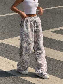 Muchica Plus Size Women's Straight-Leg Plant Print Sweatpants - Multicolor - View 5