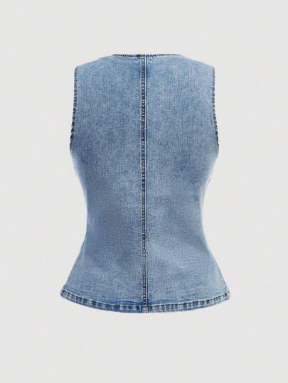 SHEIN MOD Damen Lässiges, verwaschenes Jeanshemd mit Knopfleiste und Ärmellos