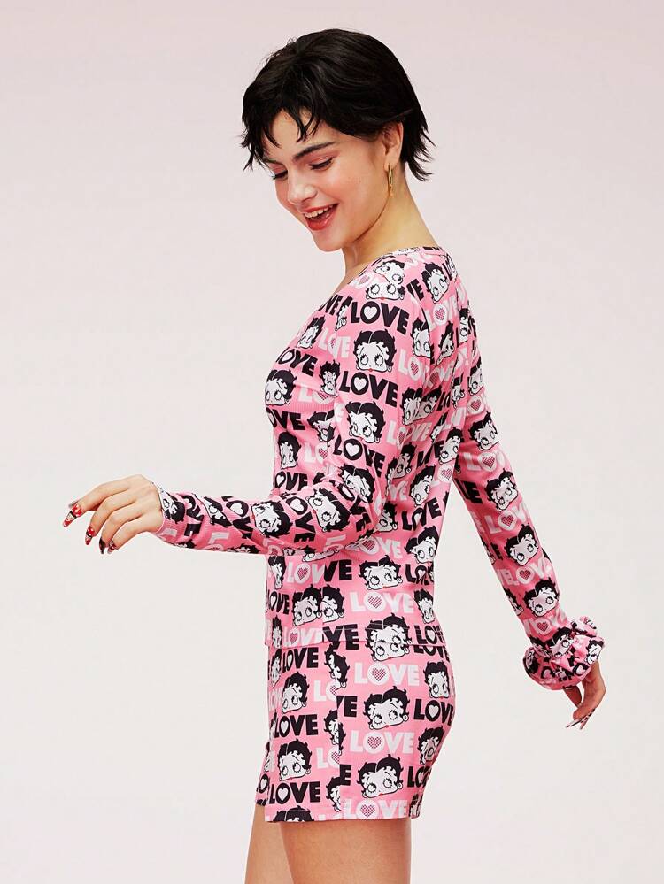 Betty Boop X LUVLETTE Long Sleeve Shorts Loungewear Set