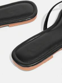 CUCCOO TILAWA Women's Fashion Square Toe Casual Black Rhinestone Open Toe Slip-On Flat Sandals, Comfortable Outdoor Ladies Slippers - Black - View 13