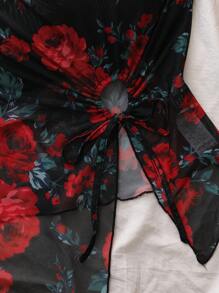 SHEIN VCAY Plus Size Vrouwen Levendige Bloemenprint Asymmetrische Zoom Bandeau Top