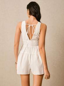 Poéselle Bộ đồ liền thân dây mảnh màu trắng trơn, thời trang cho mùa hè - trắng - Xem 3
