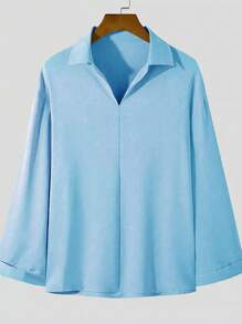 Manfinity Homme Loose Fit Men's Solid Color Shirt, Suitable For Summer - Baby Blue - View 3