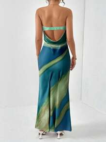 Firerie Vestido Azul Elegante com Textura e Decote Nas Costas Para Mulheres, Adequado Para Praia, Férias, Festival de Música, Festa - Azul - Visão 4
