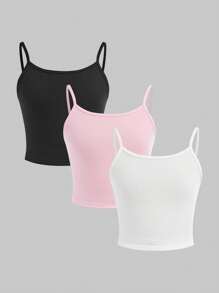 Tween Girl Tween Girls 3-Pack Minimalist Solid Slim-Fit Cami Spaghetti Strap Bra Set - Pink - View 1