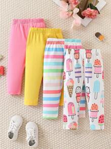 Baby Girls Can Wear Cute, Fun, Refreshing Ice Cream Striped Printed Pants In Spring And Summer. Three Pieces Set - Multicolor - View 1