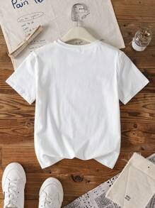 HELLO KITTY AND FRIENDS | SHEIN Girls' Monogram And Cartoon Love Bear Design Round Neck Cotton Short Sleeve T-Shirt ,Summer - White - View 2