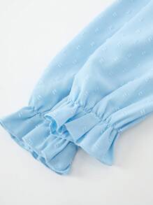 Tween Girl's Plain Peter Pan Collar Loose Cute Blouse, Long Sleeve,Holiday,Summer,Travel - Blue - View 6