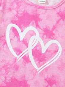 SHEIN Young Girl Casual Tie-Dye Heart Printed Short Sleeve Top And Shorts 2 Pieces Set, Summer Young Girls Clothes Young Girl Summer Clothes Young Girl Vacation Clothes - Hot Pink - View 6