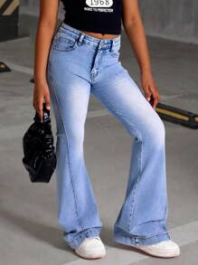 Girls' Light Blue Washed Loose Straight Leg Casual Jeans Tween Girl Clothes 14y Tween Girls Set Tween Girl Summer Clothes Tween Tween Girls Activewear Tween Summer Clothes Girls - Light Wash - View 5