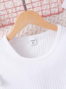 Tween Girls 2pcs Set: Solid Ribbed Cap Sleeve T-Shirt & Faux Pearl Trim Skort, School, Campus, College Summer Holiday - Hot Pink - View 5