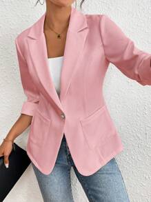 Franclia Chaqueta de blazer informal de unicolor para mujer, estilo para el trayecto de primavera y verano - Rosa - Ver 3