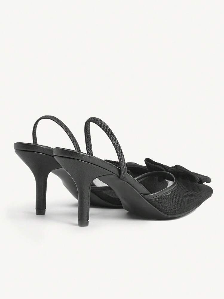 CUCCOO CHICEST Women's Pointed Toe High Heel Shoes With 3D Bow Lace Mesh, Elegant Sweet Romantic Personalized Black Mesh Hollow Back Party Heels For Dating, Valentine's Day, Romantic Party, Commute, Wedding, Evening Dress