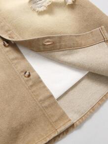 Manfinity Homme Men's Short Sleeve Single Breasted Ripped Casual Denim Shirt - Khaki - View 6