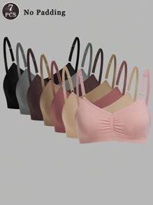 Shein Underwear&Sleepwear Basics 7 pièces Set de sous-vêtements sans couture, soutien-gorge confortable et décontracté avec bretelles réglables