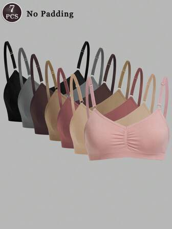 7 件无缝内衣套装，舒适休闲文胸，带可调节肩带