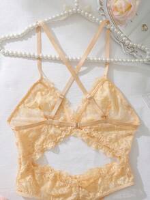 Seduluxe Women's Lace Backless Halter Bodysuit For Going Out - Apricot - View 3