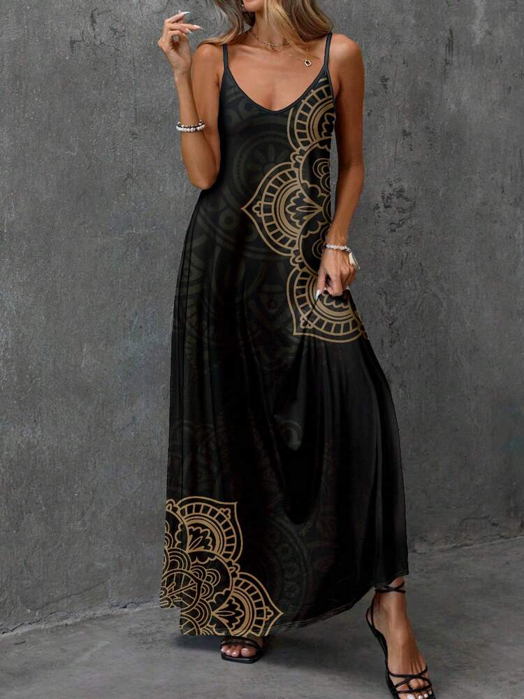 Women's Casual Tropical Floral Print Loose Spaghetti Strap Summer Dress,Summer Dresses For Women Chic Dress,Casual