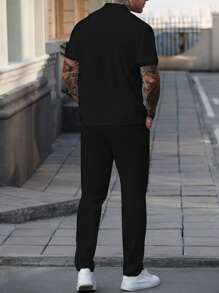 Manfinity CasualCool Men's Contrast Color Short Sleeve Polo Shirt And Pants Casual Commuter Suit Men Outfit Men Designer Outfits Outfit For Man Black Outfits For Men Men Outfits