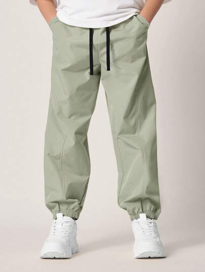 SUMWON 运动轻质尼龙慢跑裤，弹性袖口，抽绳腰部，四季男孩运动训练跑步健身裤，带侧袋