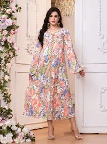 SHEIN 孕妇优雅花卉印花喇叭袖孕妇装 - 彩色 - 查看 4