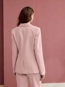 MOTF PREMIUM BLAZER DE SOLAPA ÚNICA CON ESTAMPADO DE RAYAS - Rosa - Ver 5