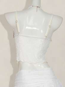 SHEIN ICON Textured Jacquard Fabric Slit Hem Bohemian Style Camisole - Beige - View 5