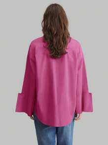 Ontre Blusa de mujer estilo Estocolmo, ropa de otoño, blusa de mujer, diseño de cuello alto, camisa de manga larga, puños oversize, artículo versátil, uso diario, camisa casual de negocios, uniforme de maestra 2025 nuevo, ropa casual de oficina para mujer