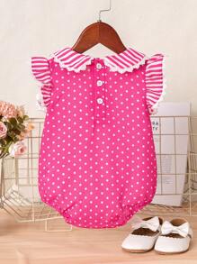 SHEIN Tutina a pois con maniche a cappuccio, carina, per neonata in estate