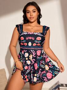 Swim Lushoire 大码优雅度假印花分体比基尼上衣 - 彩色 - 查看 3