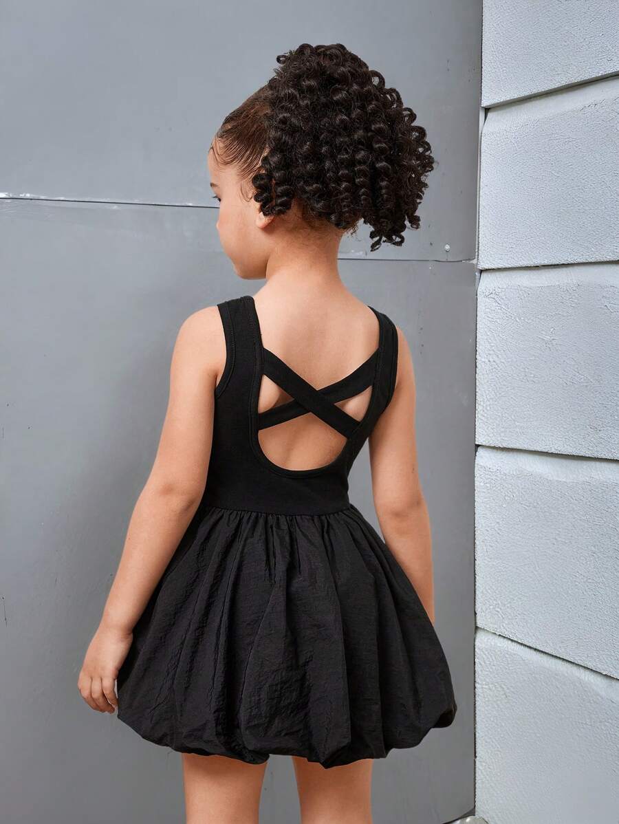 SHEIN Young Girl Plain Round Neck Backless Snug Fit Knit Dress