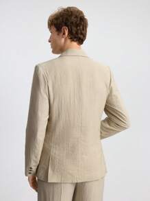 Ontre 2025 Summer Men Solid Lapel Neck Single-Breasted Casual Blazer, Versatile, Breathable, Soft, Urban Chic, Linen, Lightweight Linen Blazer - Apricot - View 8