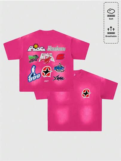 Street Life Camiseta de estilo corto y holgado con estampado de cebra lavado para hombres