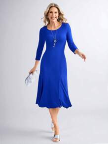 Miaspire Robe casual mi-longue de style A pour femmes, convient pour le port quotidien au printemps/été - Bleu azur - Voir 3