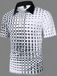 Manfinity Sport Corelite 男士夏季休闲几何印花短袖运动 Polo 衫 - 彩色 - 查看 4