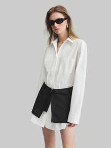 Ontre 2025 新款白色衬衫，采用拉链袖口设计和腰带腰部设计，女士