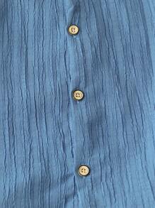 SHEIN 2 件套年轻男孩休闲韩版短袖衬衫和锥形裤套装，适合日常穿着，春夏季 - 藍色 - 查看 5