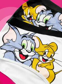 TOM & JERRY X SHEIN Calzones elásticos de cintura con diseño de dibujos animados y letras para mujeres