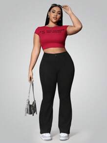 SHEIN Essnce Plus Size Plain Color Jeans, Fashion Suitable For Summer - Black - View 7