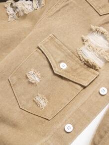 Manfinity Homme Men's Casual Distressed Washed Denim Shirt Men's Casual Shirts - Khaki - View 6