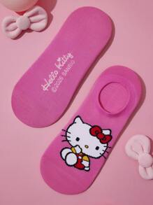 HELLO KITTY AND FRIENDS | SHEIN 5 Pairs Women Breathable Soft Boat Socks/Invisible Socks, Reinforced Toe & Heel, Cute Bow Pattern, Assorted Colors, Suitable For Spring & Summer