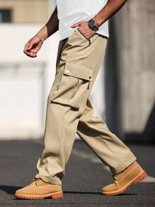 Manfinity Homme Pantalones de hombre de unicolor con cordón y bolsillos con cremallera