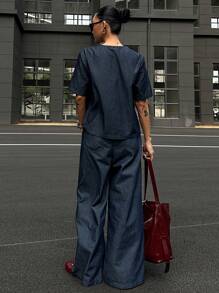 DAZY Women's V-Neck Denim 2 Pieces Suit Set, Spring/Summer